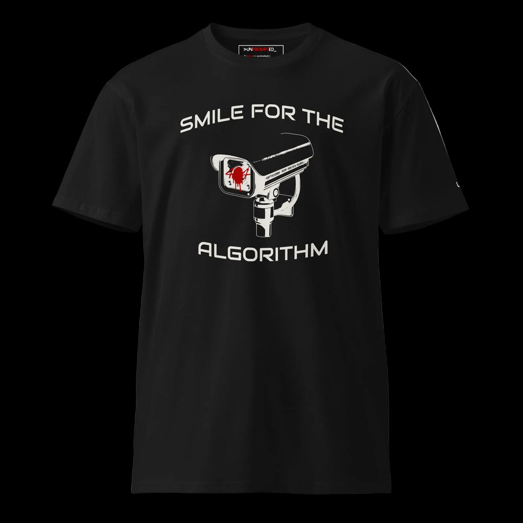 SMILE FOR THE ALGORITHM tee in black — front view