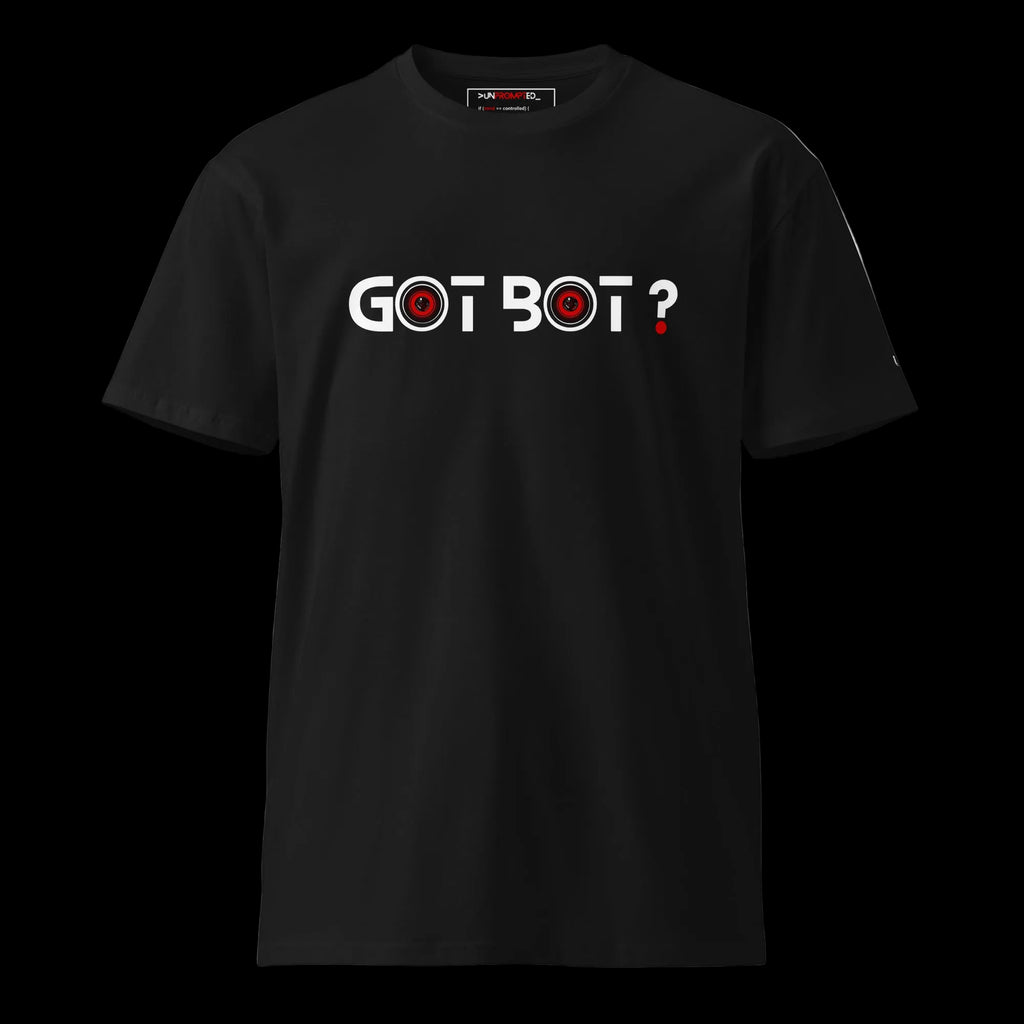 GOT BOT? graphic tee in black — front view