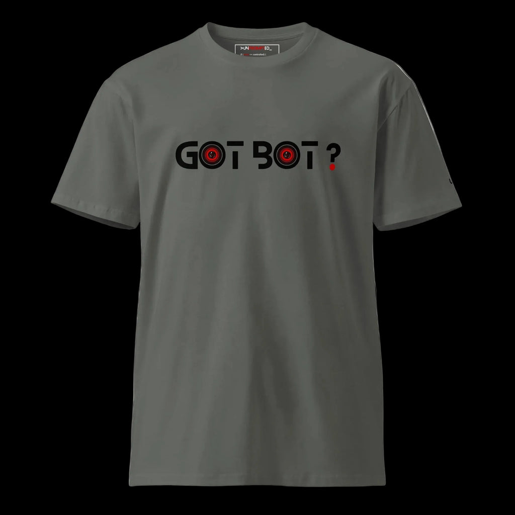 GOT BOT? graphic tee in charcoal — front view