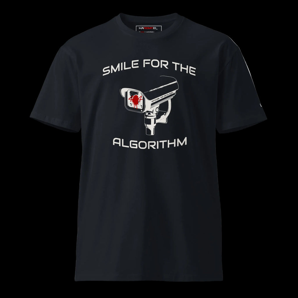 SMILE FOR THE ALGORITHM tee in navy — front view