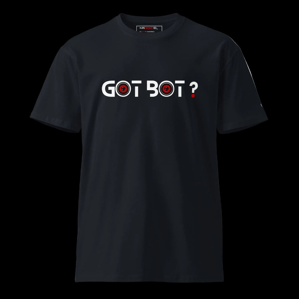 GOT BOT? graphic tee in navy — front view
