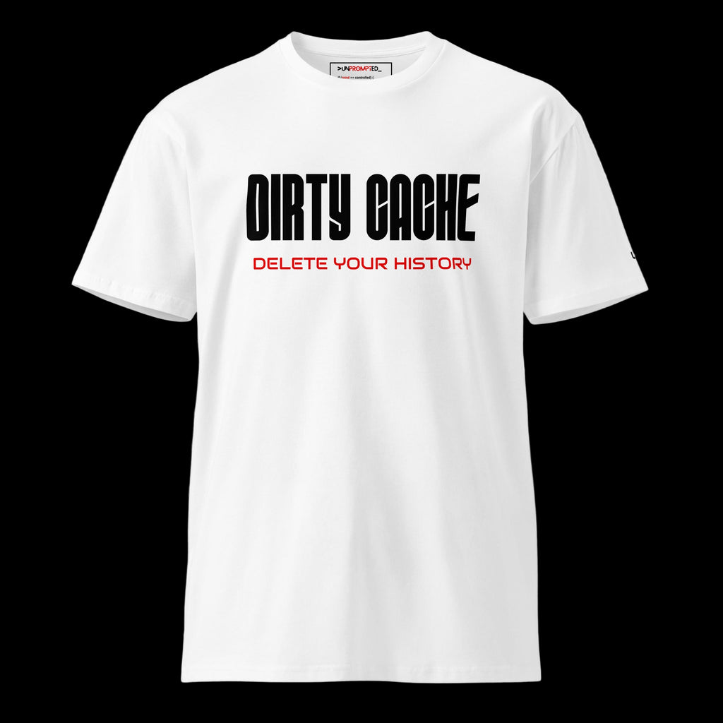 DIRTY CACHE DELETE YOUR HISTORY tee in white — front view