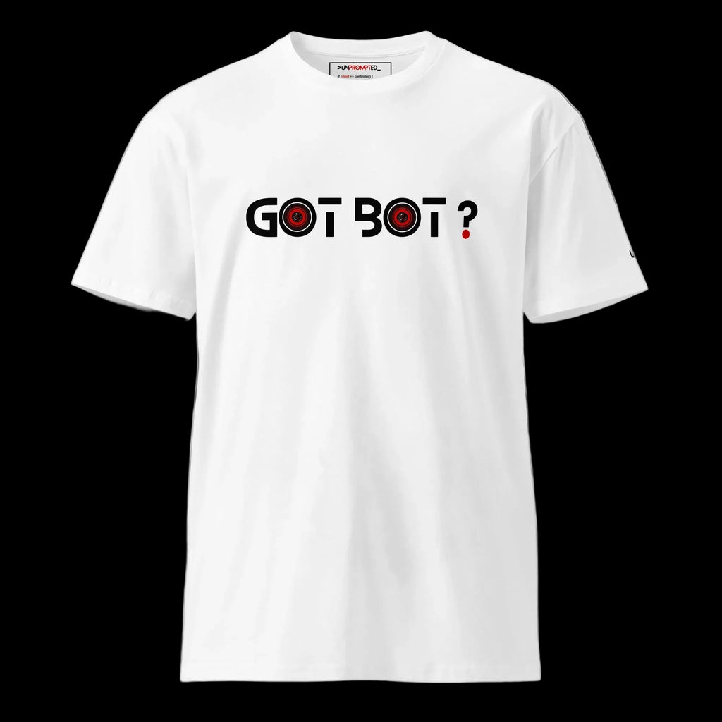 GOT BOT? graphic tee in white — front view